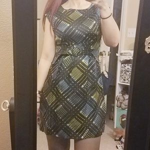 Plaid belted office dress, empire waist, viscose